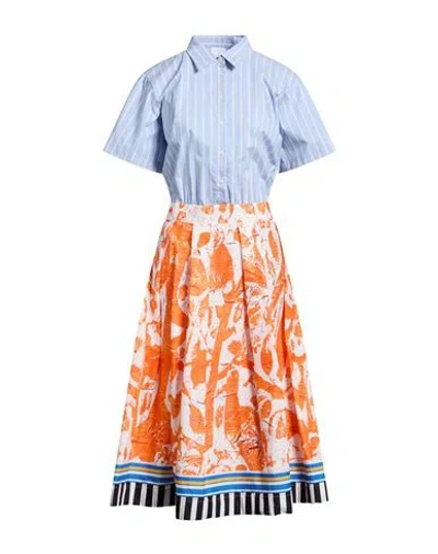 Stella Jean Woman Midi Dress Light Blue Size 6 Cotton, Polyester, Elastane In Multi