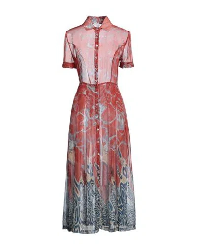 Stella Jean Woman Midi Dress Rust Size 6 Polyester In Red
