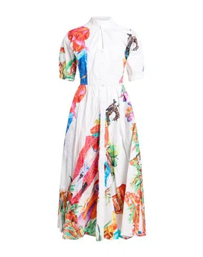 Stella Jean Woman Midi Dress White Size 2 Cotton In Multi