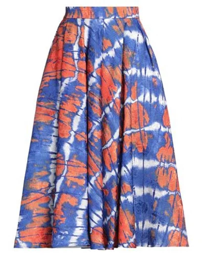 Stella Jean Woman Midi Skirt Bright Blue Size 6 Polyester, Elastane