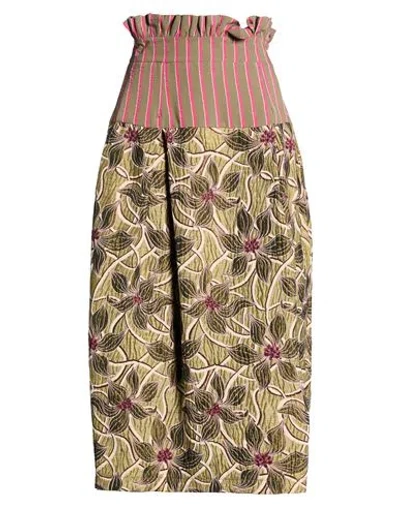 Stella Jean Woman Midi Skirt Military Green Size 6 Polyester, Viscose, Cotton, Acrylic, Metallic Fib In Multi