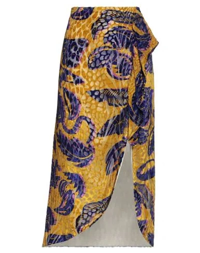 Stella Jean Woman Midi Skirt Ocher Size 10 Viscose, Silk In Yellow