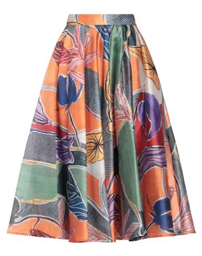 Stella Jean Woman Midi Skirt Orange Size 8 Polyester