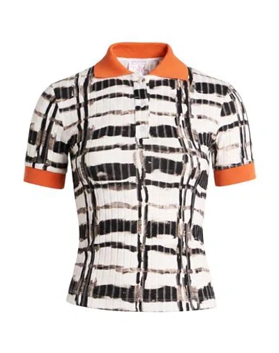Stella Jean Woman Polo Shirt White Size 2 Polyester, Polyamide, Elastane In Multi