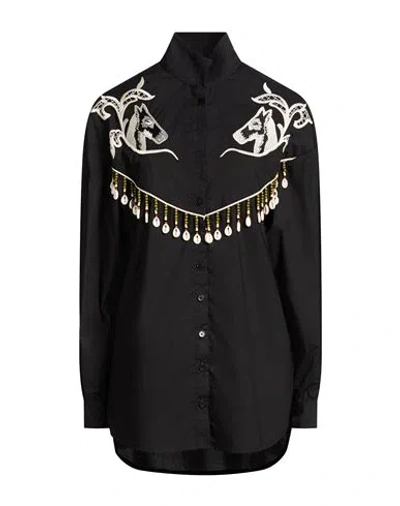 Stella Jean Woman Shirt Black Size 6 Cotton