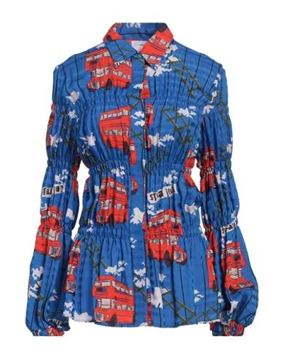 Stella Jean Woman Shirt Bright Blue Size 8 Viscose