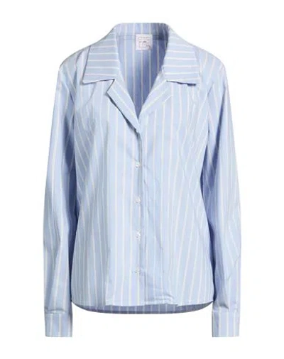 Stella Jean Woman Shirt Sky Blue Size 10 Cotton, Polyamide, Elastane