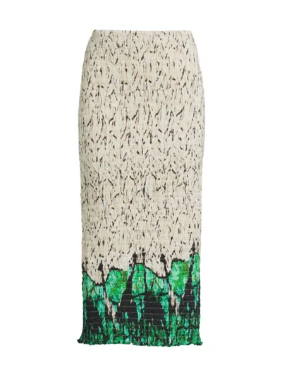 Stella Jean Women's Geometric Smocked Pencil Midi-skirt In Neutral