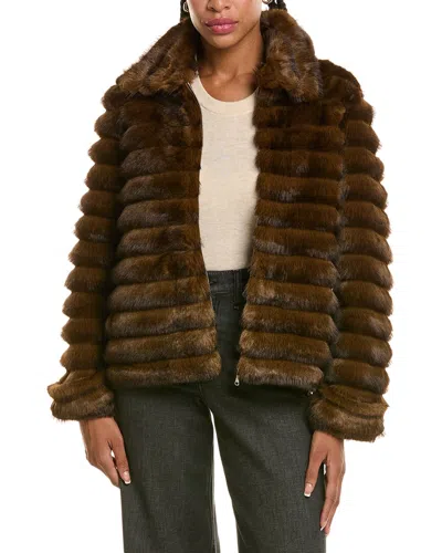 Stella + Lorenzo Faux Fur Coat In Brown
