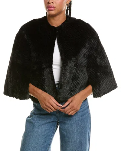 Stella + Lorenzo Faux Fur Short Cape Jacket In Black