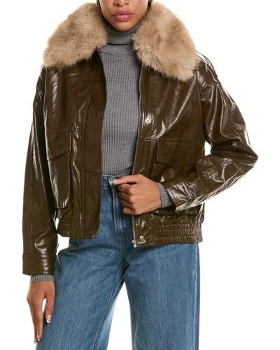 Stella + Lorenzo Faux Leather Jacket In Brown