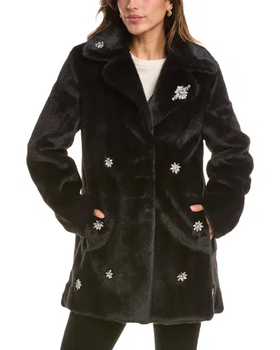 Stella + Lorenzo Medium Faux Shearling Jacket In Black