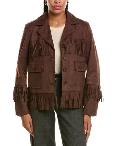 Stella + Lorenzo Short Fringe Jacket In Brown