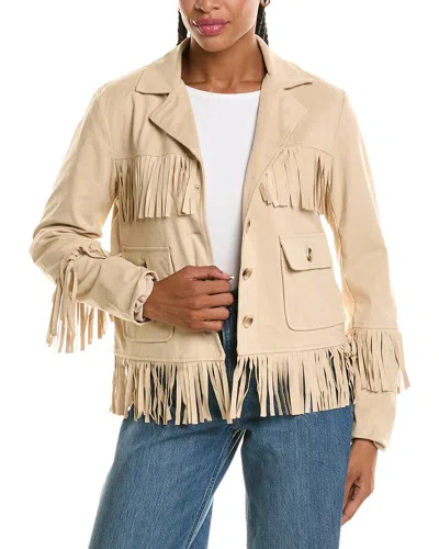 Stella + Lorenzo Short Fringe Jacket In Neutral