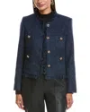 Stella + Lorenzo Tweed Cardigan In Blue