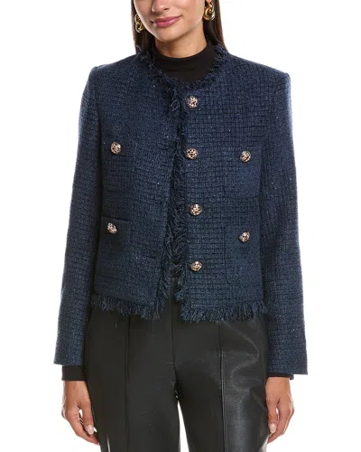 Stella + Lorenzo Tweed Cardigan In Blue