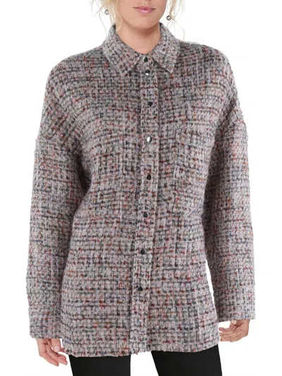 Stella + Lorenzo Womens Tweed Lightweight Shirt Jacket In Brown