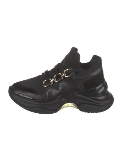 Pre-owned Stella Luna Leather Chain-link Accents Chunky Sneakers In Black