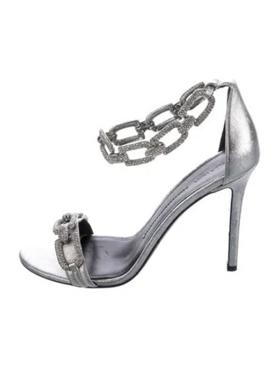 Pre-owned Stella Luna Leather Chain-link Accents Sandals In Silver