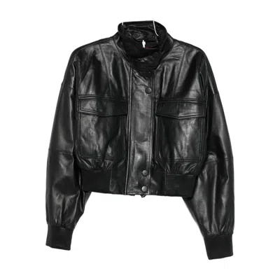 Stella Maxwell For Marella Leather Outerwears In Black