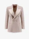 Stella Maxwell X Marella Double-breasted Wool Blend Blazer With Satin Profiles In Pink