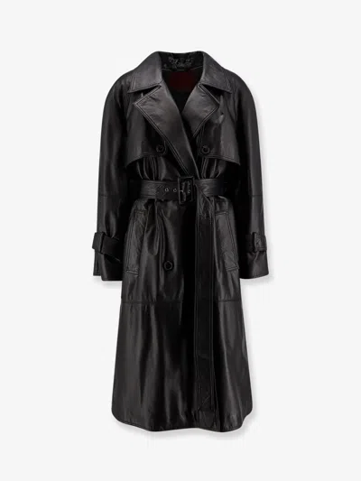 Stella Maxwell X Marella First Class Leather Trench With Padding In Black