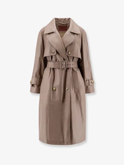 Stella Maxwell X Marella First Class Leather Trench With Padding In Brown