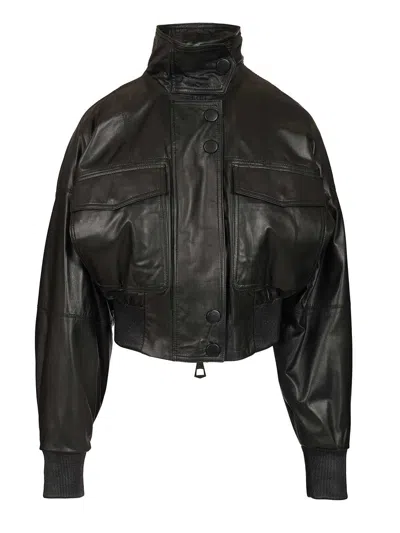 Stella Maxwell X Marella Padded Leather Bomber Jacket Jackets Black