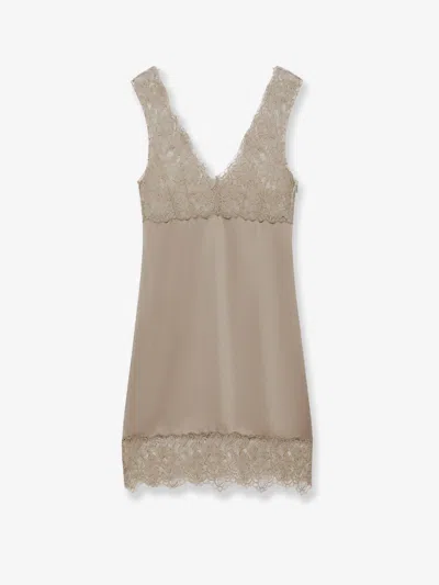Stella Maxwell X Marella Satin Short Dress With Lace Inserts In Animal Print