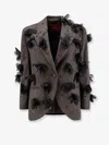 Stella Maxwell X Marella Wool Blend Blazer With Rhinestones And Flower Patch In Gray