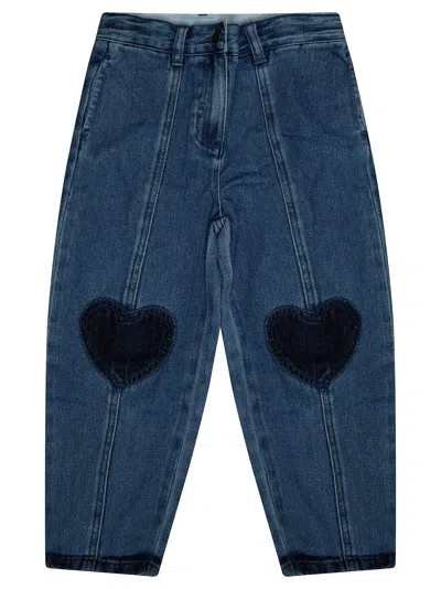 Stella Mc Cartney Junior Mini Balloon Top With Embroidered Flowers In Denim