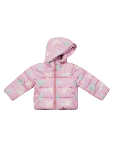Stella Mc Cartney Junior Mini Quilted Puffer Jacket With Colorful Bird Print In Pink