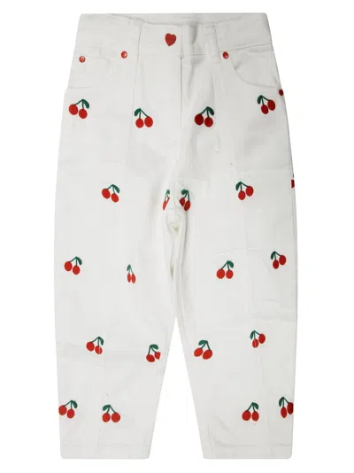 Stella Mc Cartney Junior Pantalone Ciliegie Ricamati In White