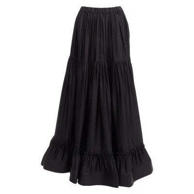 Pre-owned Stella Mccartney 100% Silk Black Crin Flounce Hem Tiered Midi Skirt It36 Xxs