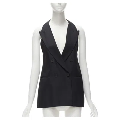 Pre-owned Stella Mccartney 100% Silk Black Double Breasted Halter Neck Tux Top It36 Xxs