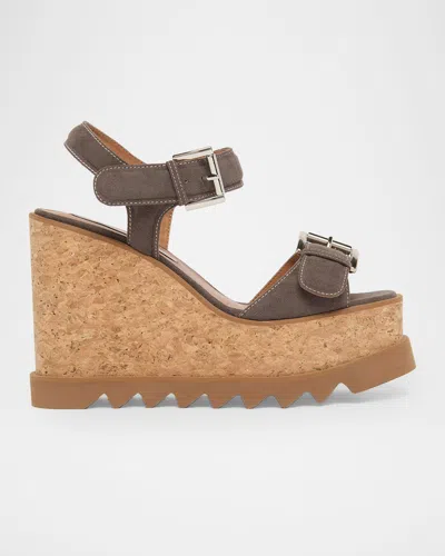 Stella Mccartney 120mm Sneak-elyse Vegan Suede Platform Sandals In Brown