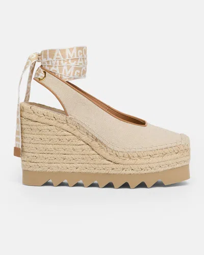 Stella Mccartney 130mm Gaia Ankle-tie Wedge Espadrilles In Neutral