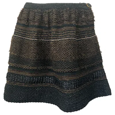 Pre-owned Stella Mccartney 1997 Chloe By  Sz 44 / 12 Brown Black Raffia A Line Mini Skirt
