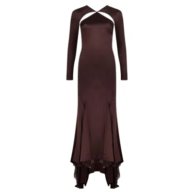 Pre-owned Stella Mccartney 2003  Brown Silk Satin Long-sleeve Gown With Cut-outs