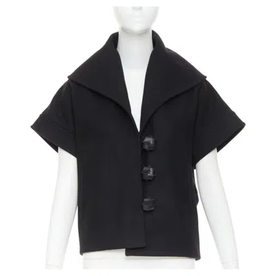 Pre-owned Stella Mccartney 2005 Wool Cashmere Wide Collar Woven Buttons Short Sleeve Coat In Black