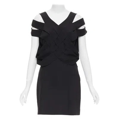 Pre-owned Stella Mccartney 2008 Black Silk Intrecciato Woven Open Back Dress It40 S