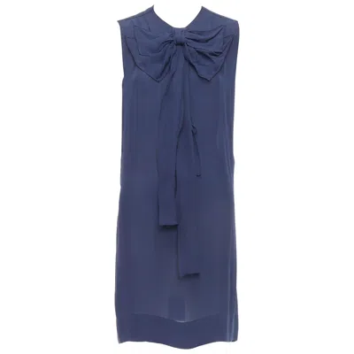 Pre-owned Stella Mccartney 2008 Navy 100% Silk Bow Neck Shift Dress It38 Xs In Blue