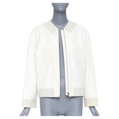 Pre-owned Stella Mccartney 2011 Off White Cotton Panels Collarless Zip Bomber It36 Xxs