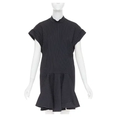 Pre-owned Stella Mccartney 2013 Grey Wool Blend Pinstripe Structural Pleated Dress It40 S In Gray