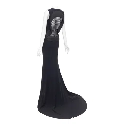 Pre-owned Stella Mccartney 2014 Black Fringe Mesh Back Fitted Long Train Gown It36 Xxs