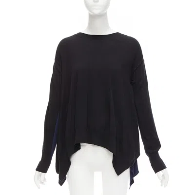 Pre-owned Stella Mccartney 2014 Black Navy Virgin Wool Handkerchief Sweater Top It42 M In Blue