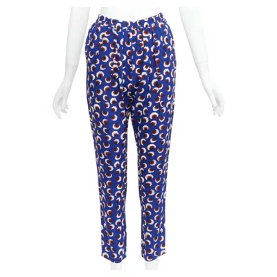 Pre-owned Stella Mccartney 2014 Blue Floral 100% Silk Elasticated Waist Pants It36 Xxs