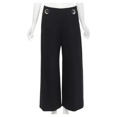 Pre-owned Stella Mccartney 2015 Wool Black Silver Button Embellished Wide Leg Pants It40 S