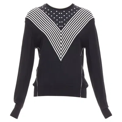Pre-owned Stella Mccartney 2016 Black White Virgin Wool Silk Trim Long Sleeve Sweater
