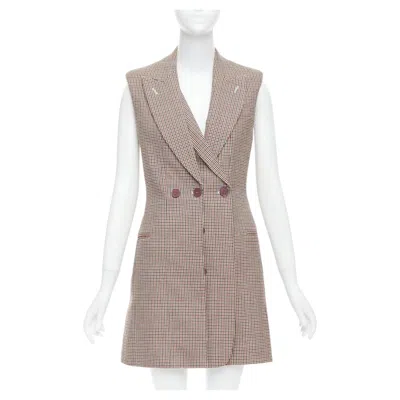 Pre-owned Stella Mccartney 2017 Burgundy Houndstooth Double Collar Blazer Dress It40 S In Red